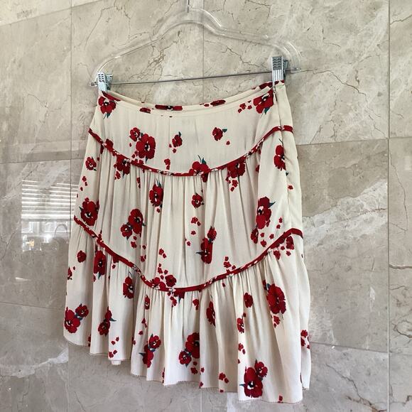 ba&sh Bia Lady Mini Skirt - 1 / US 6 - Cream, Red Floral Tiered, Holiday Cottage - Picture 4 of 11
